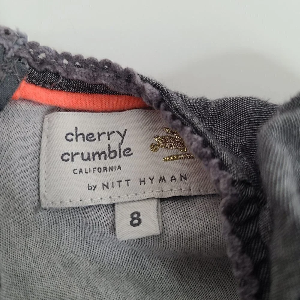 Cherry Crumble California Gray Chambray Denim Embroidered Sleeveless Dress